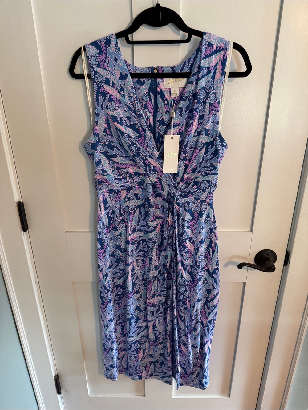 Lilly Pulitzer sleeveless Blue Floral Twist-Front Dress NWT Midi Odella